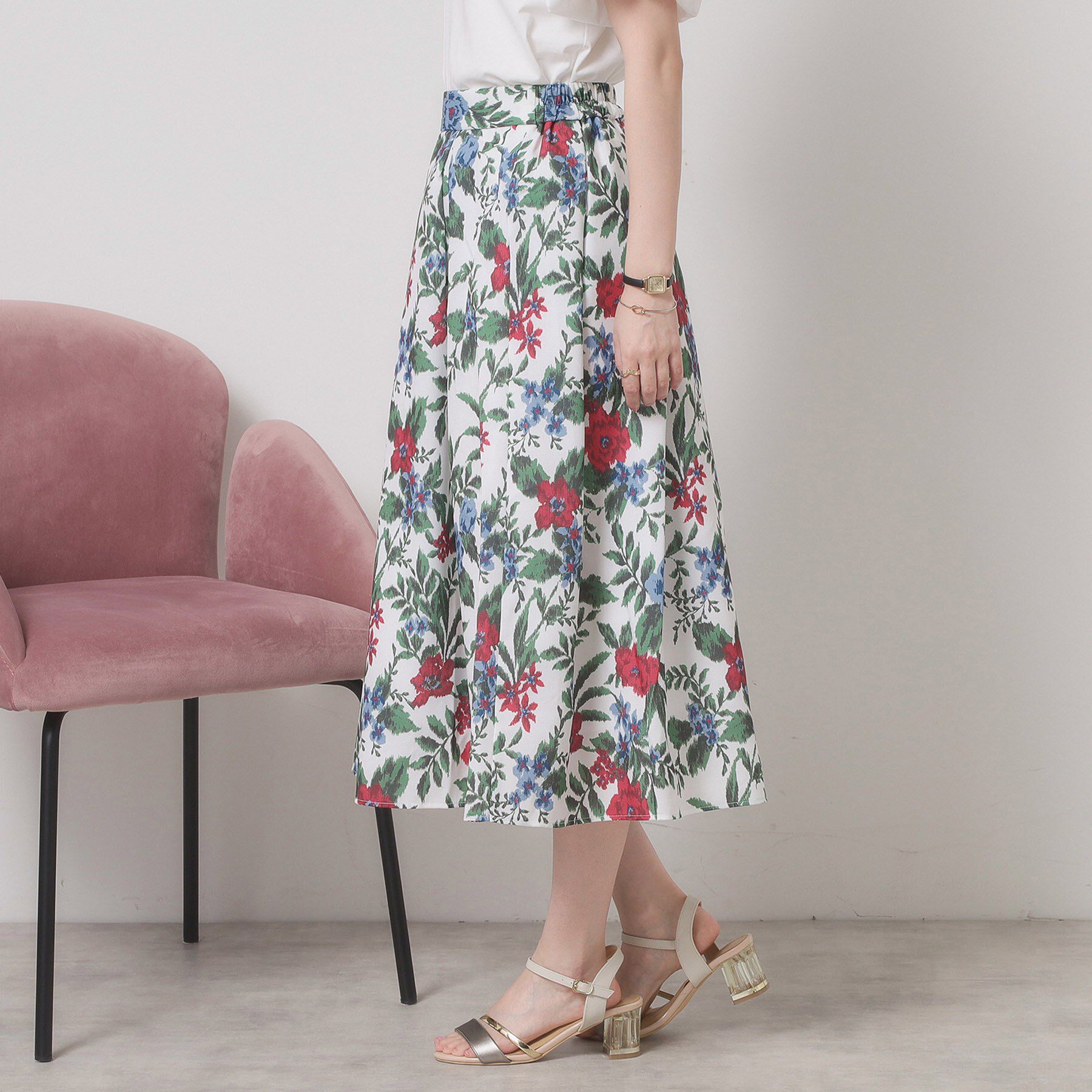 ITS&rsquo;DEMO「【清涼感／ウエストゴム／手洗い可】花柄麻調スカート」|スカート|