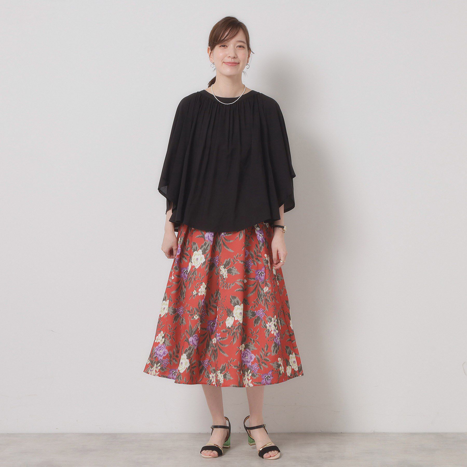 ITS&rsquo;DEMO「【清涼感／ウエストゴム／手洗い可】花柄麻調スカート」|スカート|