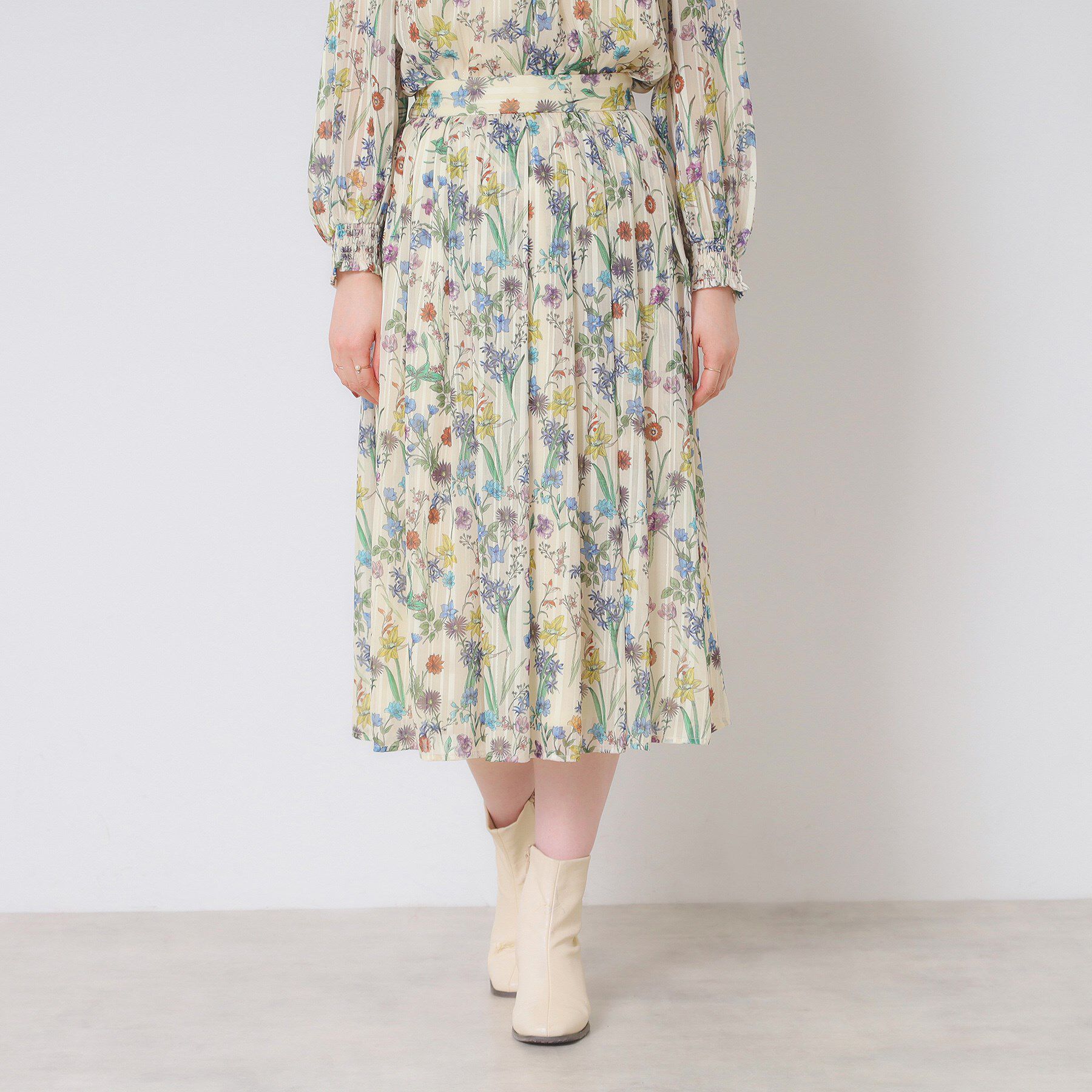 ITS&rsquo;DEMO「【手洗い可／セットアップ可】ラメストライプ花柄スカート」|スカート|