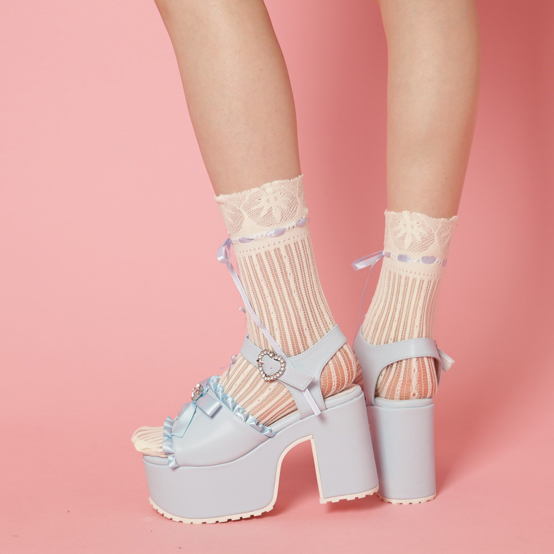 csT&P「地雷系 厚底リボンレースアップサンダル」|サンダル|