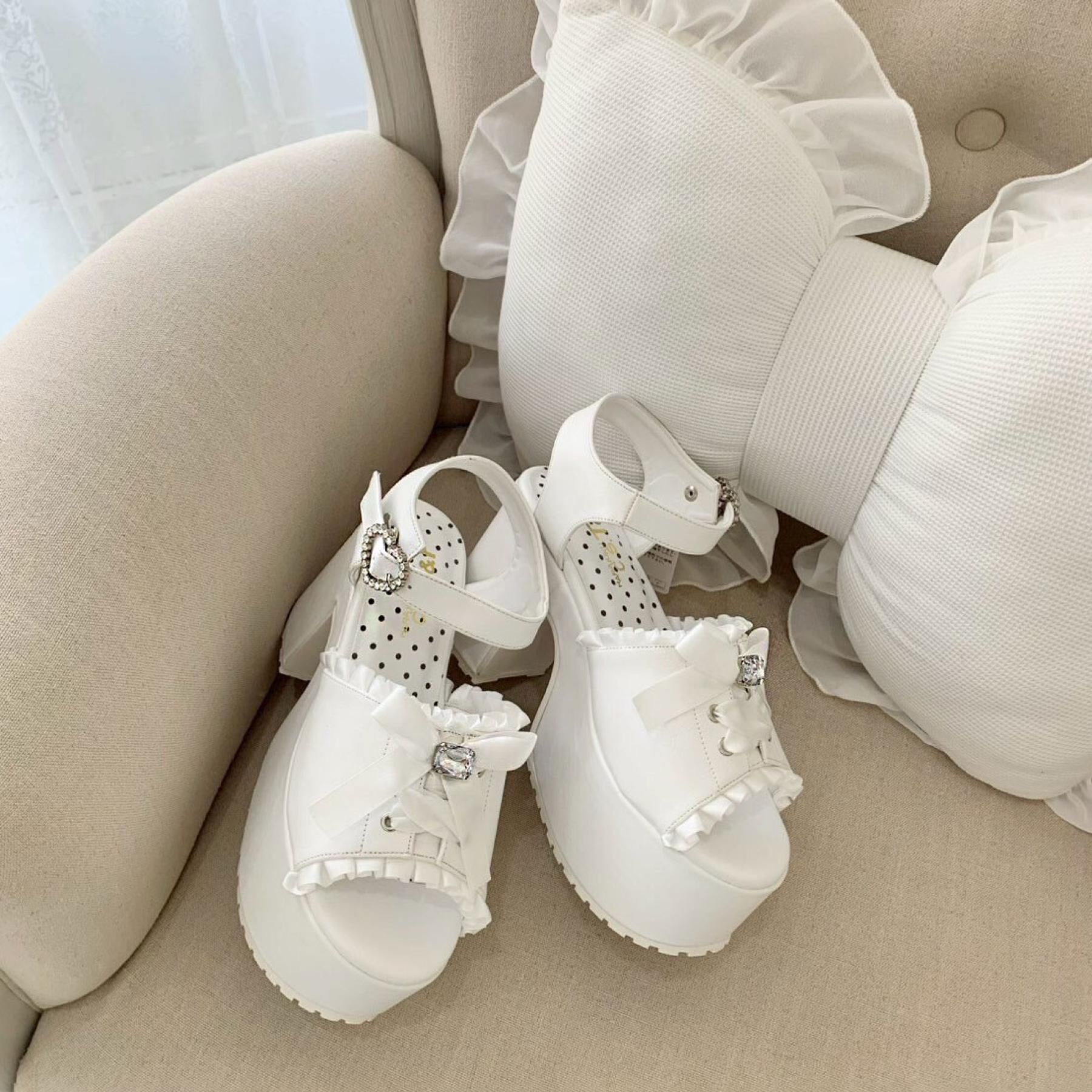 csT&P「地雷系 厚底リボンレースアップサンダル」|サンダル|