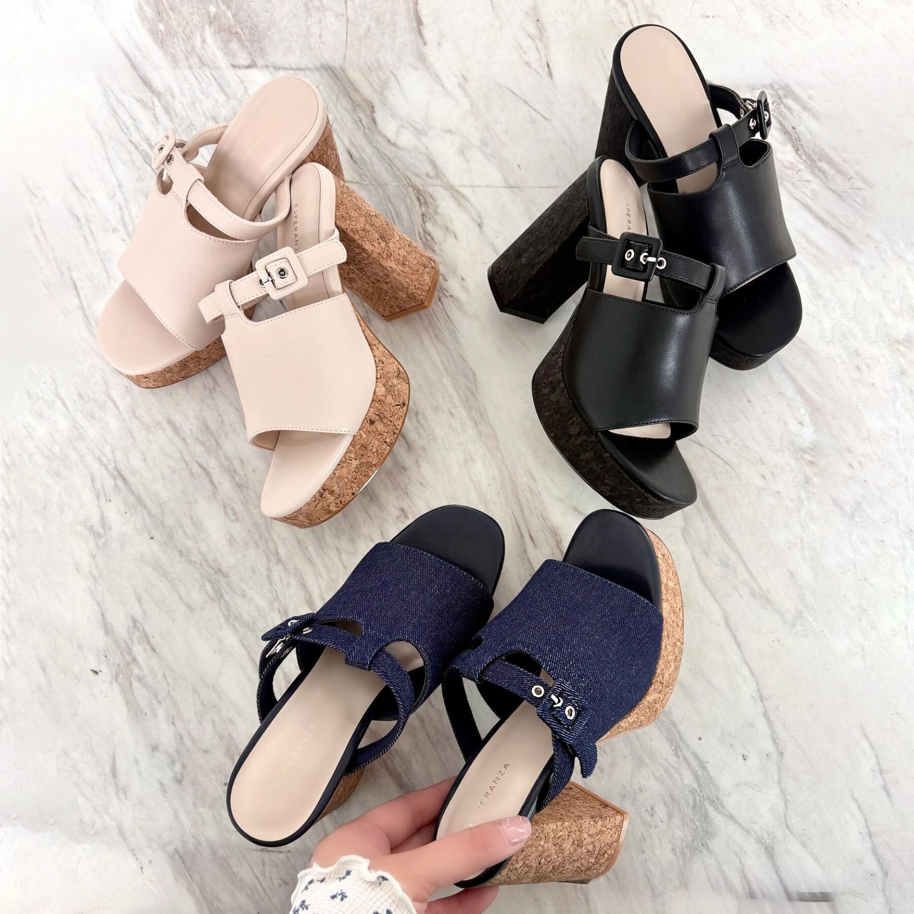 ESPERANZA「ミニバックルコルクヒールミュール」|サンダル|