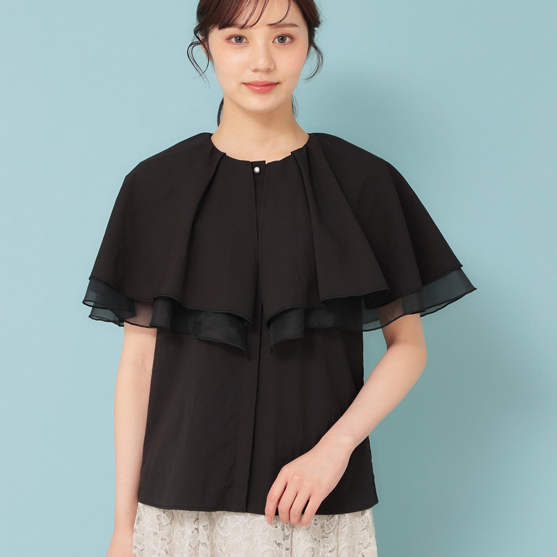 SunaUna「【２段フリル 】ケープカラーブラウス」|シャツ・ブラウス|