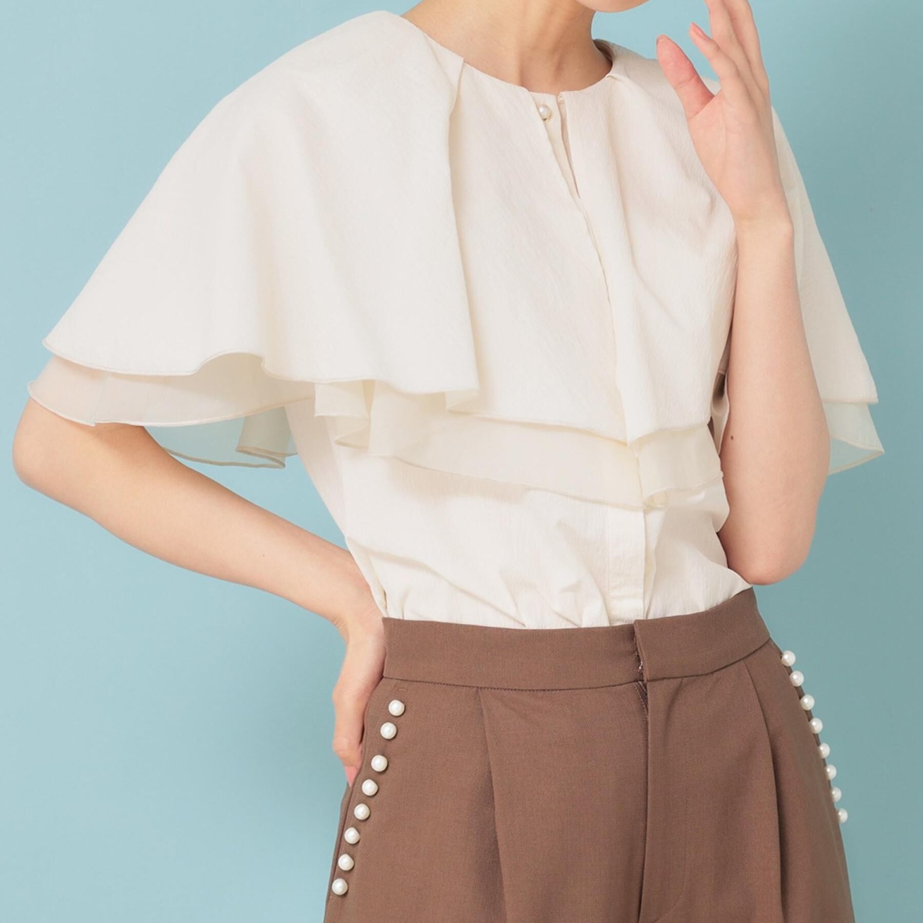 SunaUna「【２段フリル 】ケープカラーブラウス」|シャツ・ブラウス|