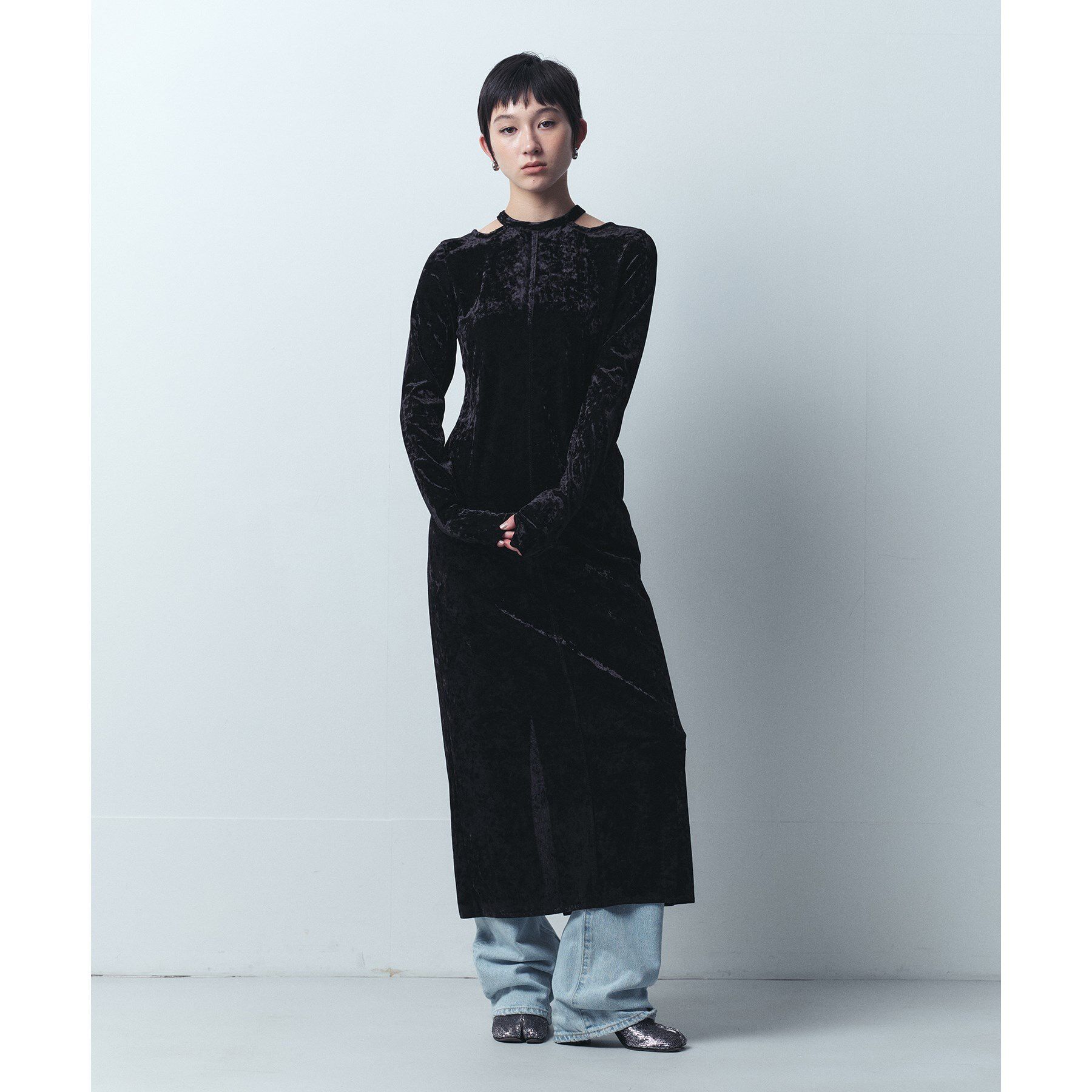 CODE A「neck point velour dress」|ワンピース|