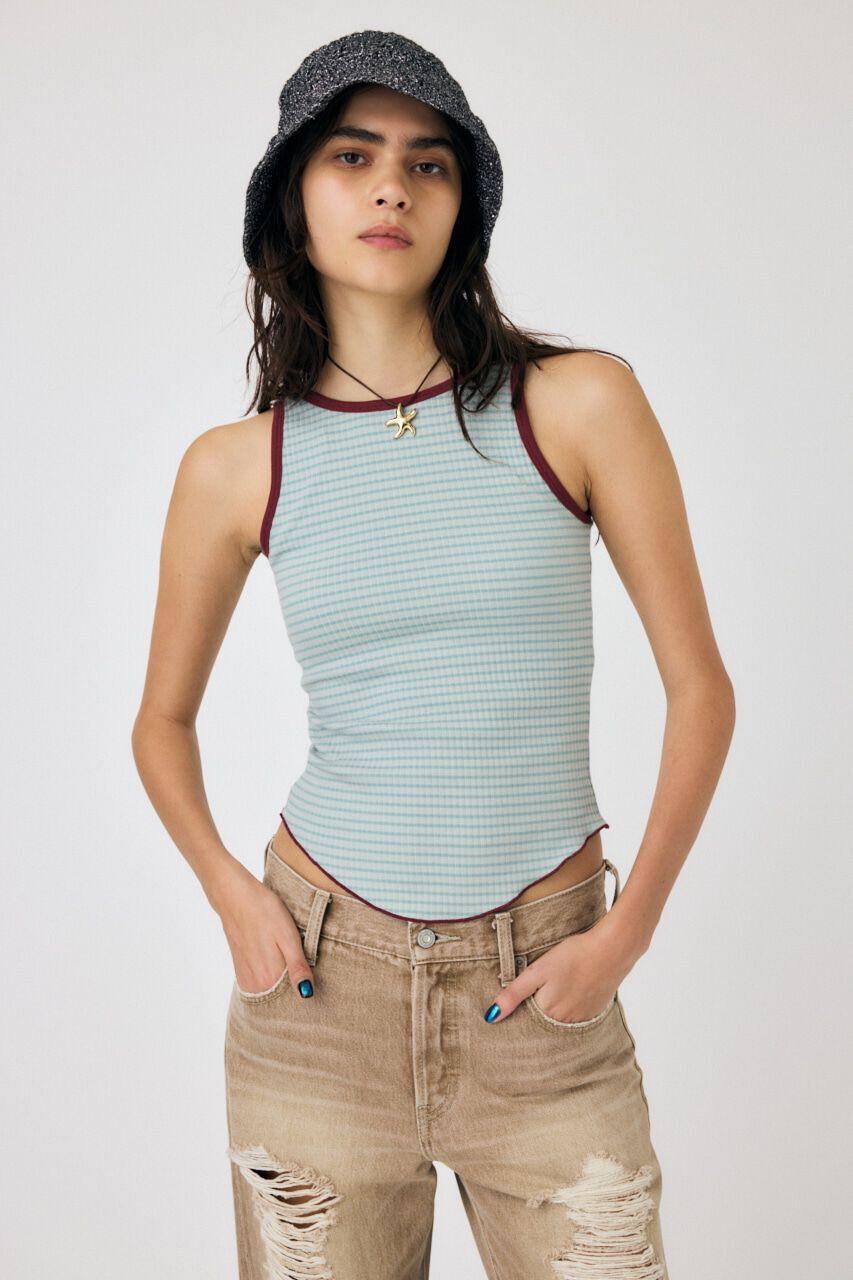 MOUSSY「CUP IN BORDER タンク」|タンクトップ|GRY