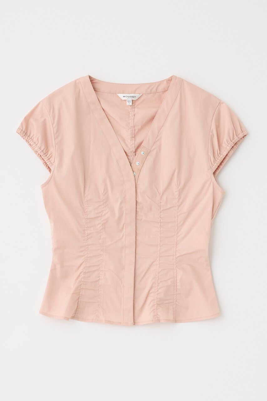 MOUSSY「CAPSLEEVE BUTTON シャツ」|シャツ・ブラウス|L/PNK1