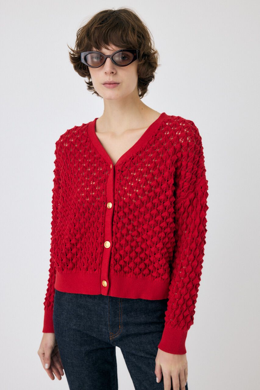 MOUSSY「PEAK STITCH ニットカーディガン」|カーディガン|RED