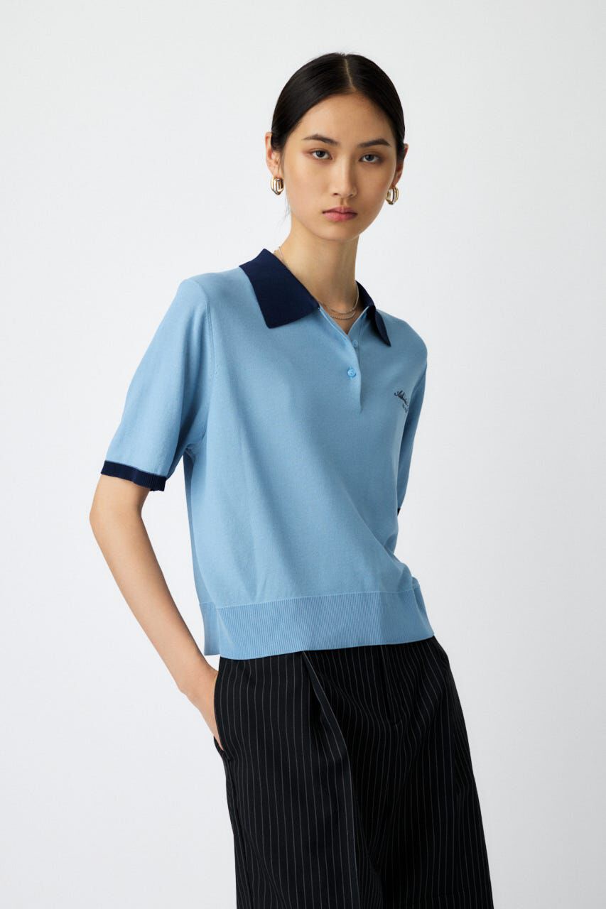 MOUSSY「HALF SLEEVE ニットポロ」|ニット・セーター|L/BLU1