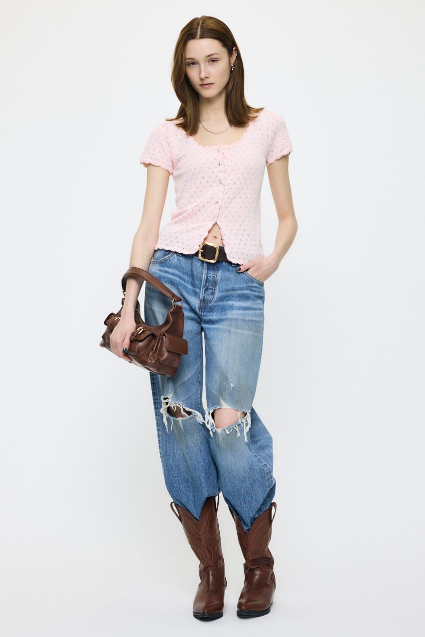 MOUSSY「EYELET BUTTON UP トップス」|ニット・セーター|