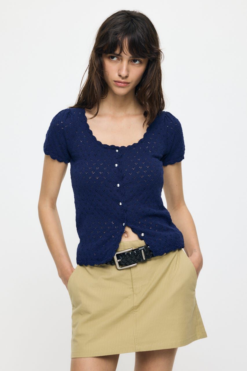 MOUSSY「EYELET BUTTON UP トップス」|ニット・セーター|