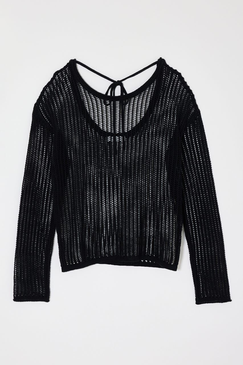 MOUSSY「BOAT NECK MESH KNIT トップス」|ニット・セーター|BLK