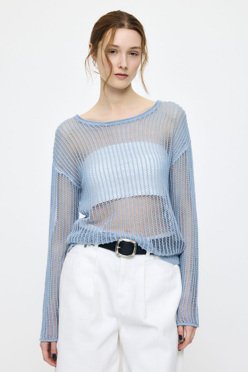 MOUSSY「BOAT NECK MESH KNIT トップス」|ニット・セーター|L/BLU1