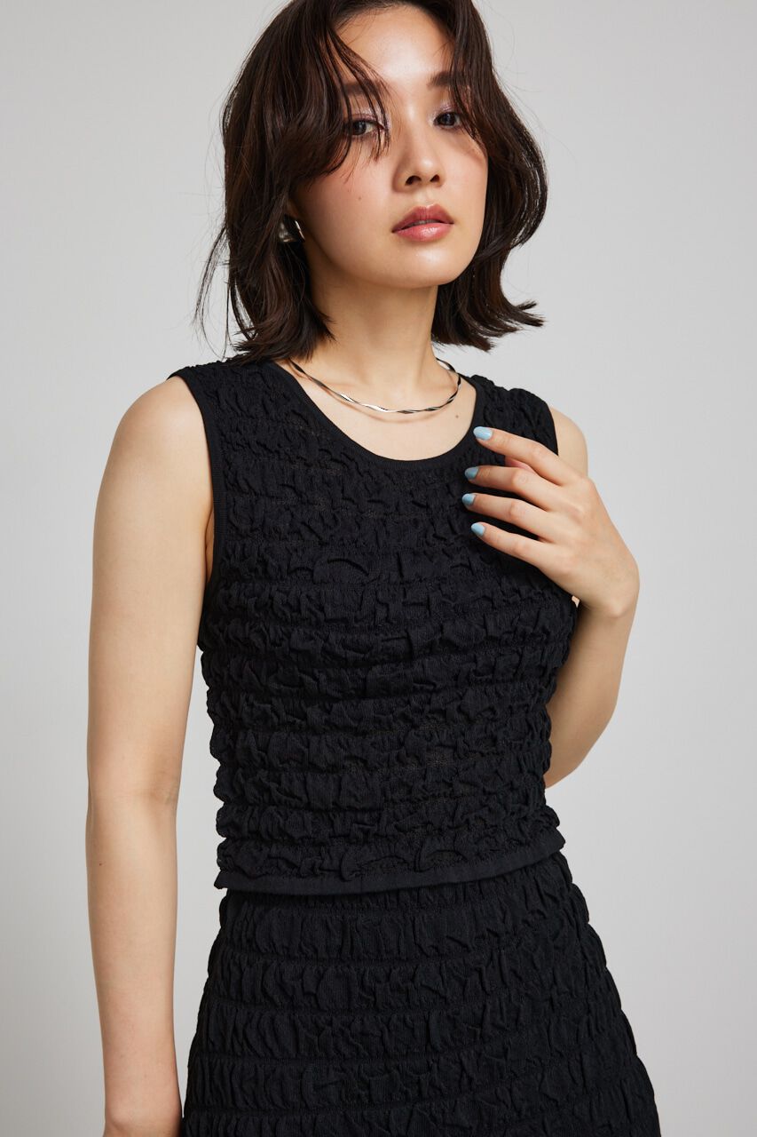 rienda「ポップコーンニットトップス」|タンクトップ|BLK