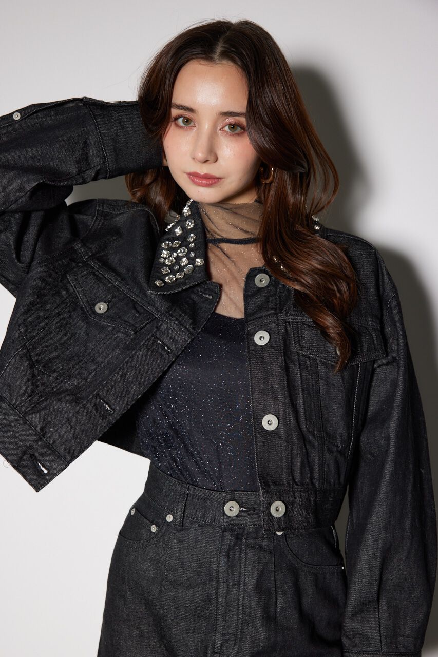 rienda「ビジューカラーＧジャン」|デニムジャケット|BLK