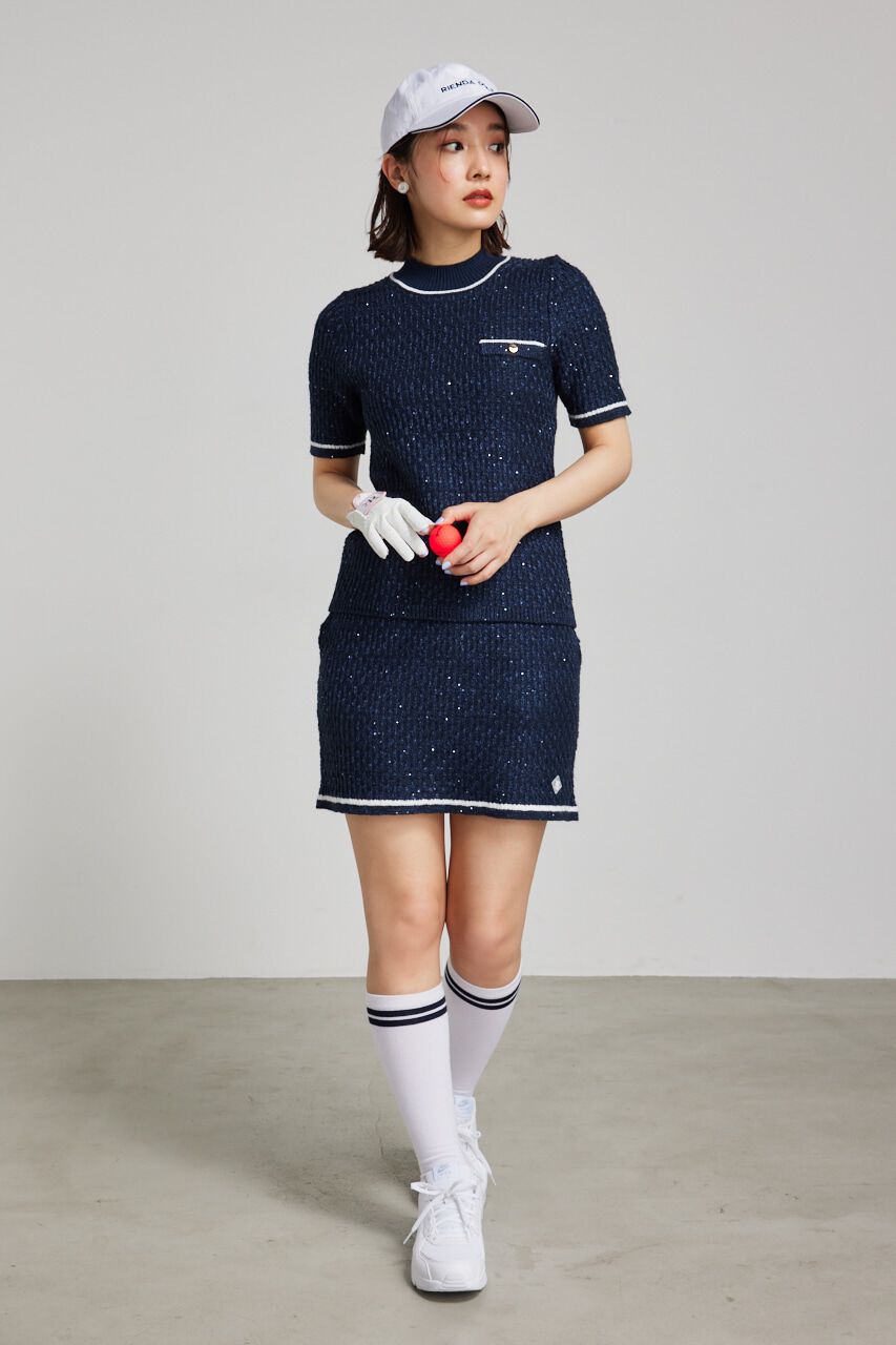 rienda「シャイニーツイードモックネックニットTOP」|ニット・セーター|