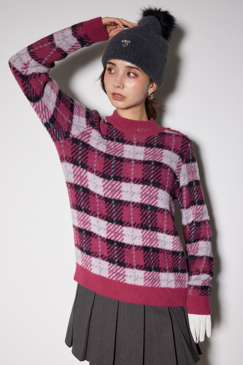 rienda「タータンチェックモックネックニットトップス」|ニット・セーター|