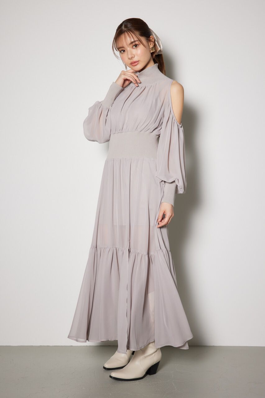 rienda「knitコンビスリットフレアワンピース」|ワンピース|BEG