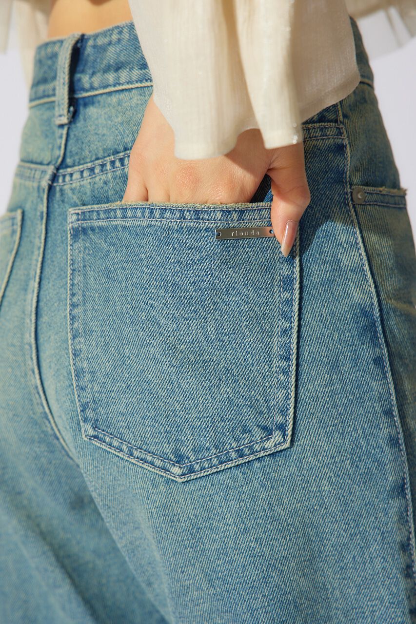 rienda「サイドVラインジャストウエストパンツ」|デニム|