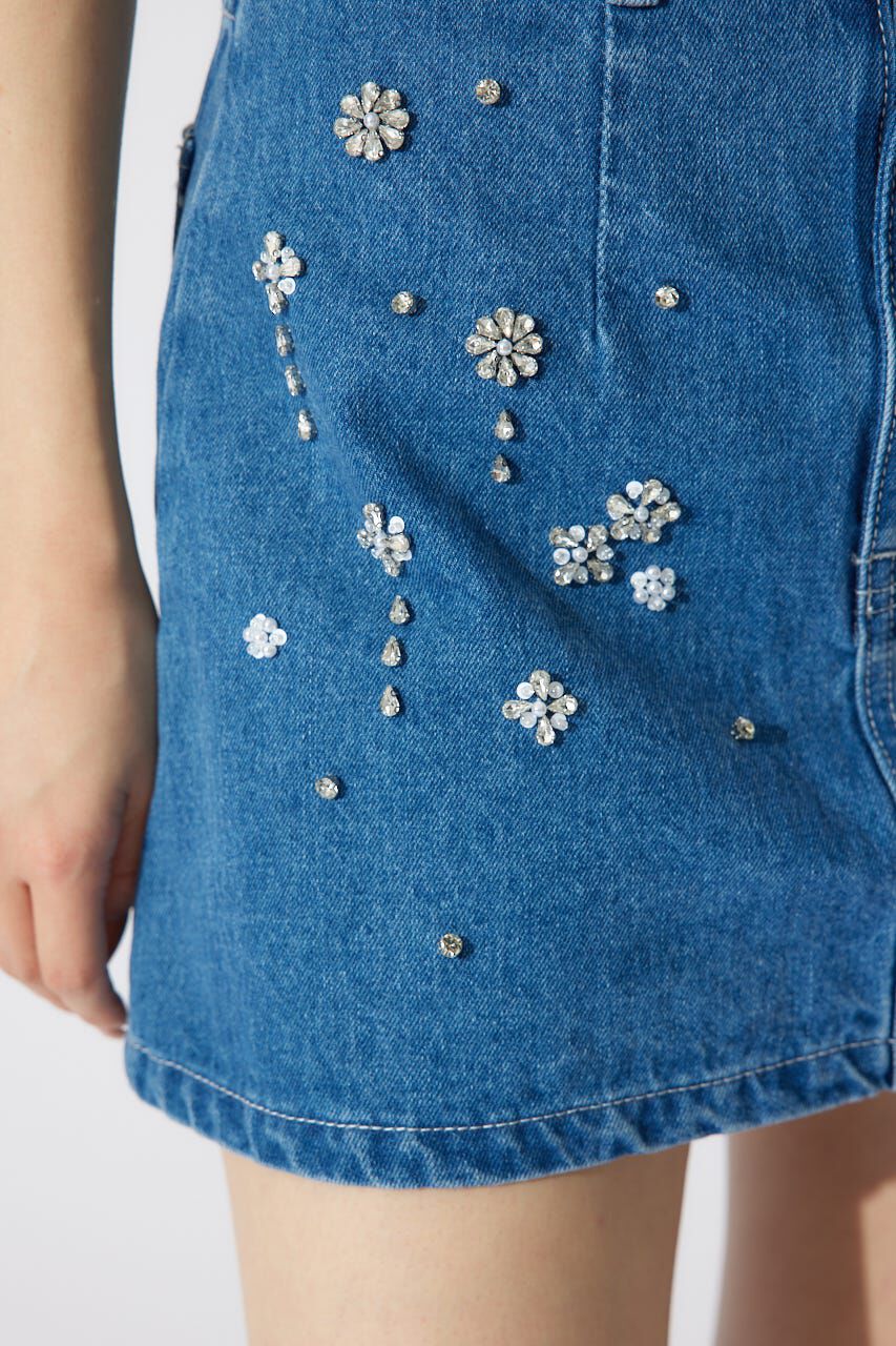 rienda「ミックスフラワービジュージャストウエストデニムスカート」|スカート|