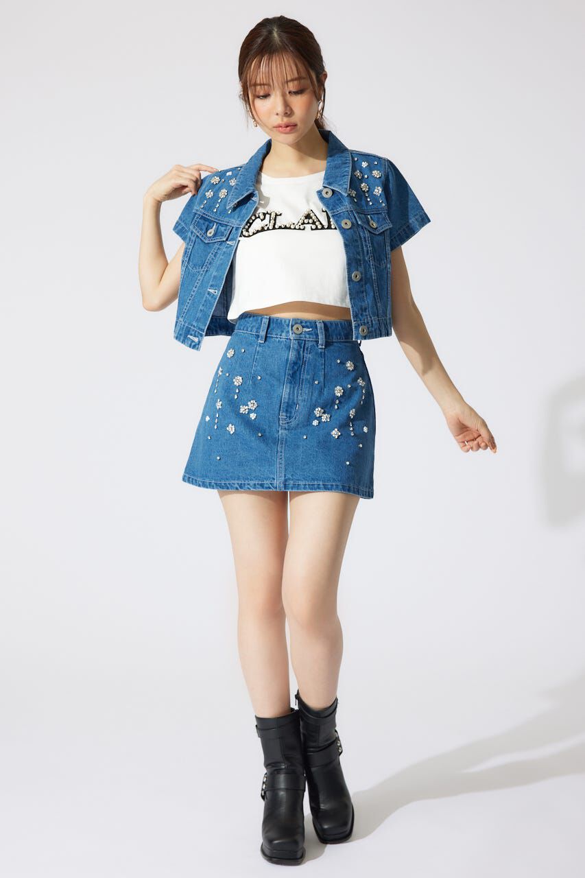 rienda「ミックスフラワービジュージャストウエストデニムスカート」|スカート|