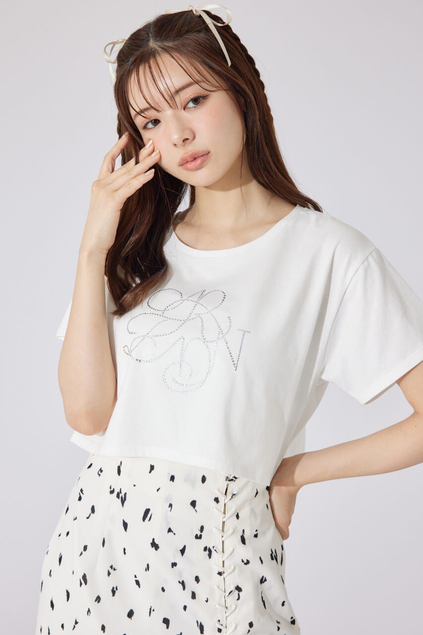 rienda「ラインストーンロゴTシャツ」|Tシャツ・カットソー|WHT
