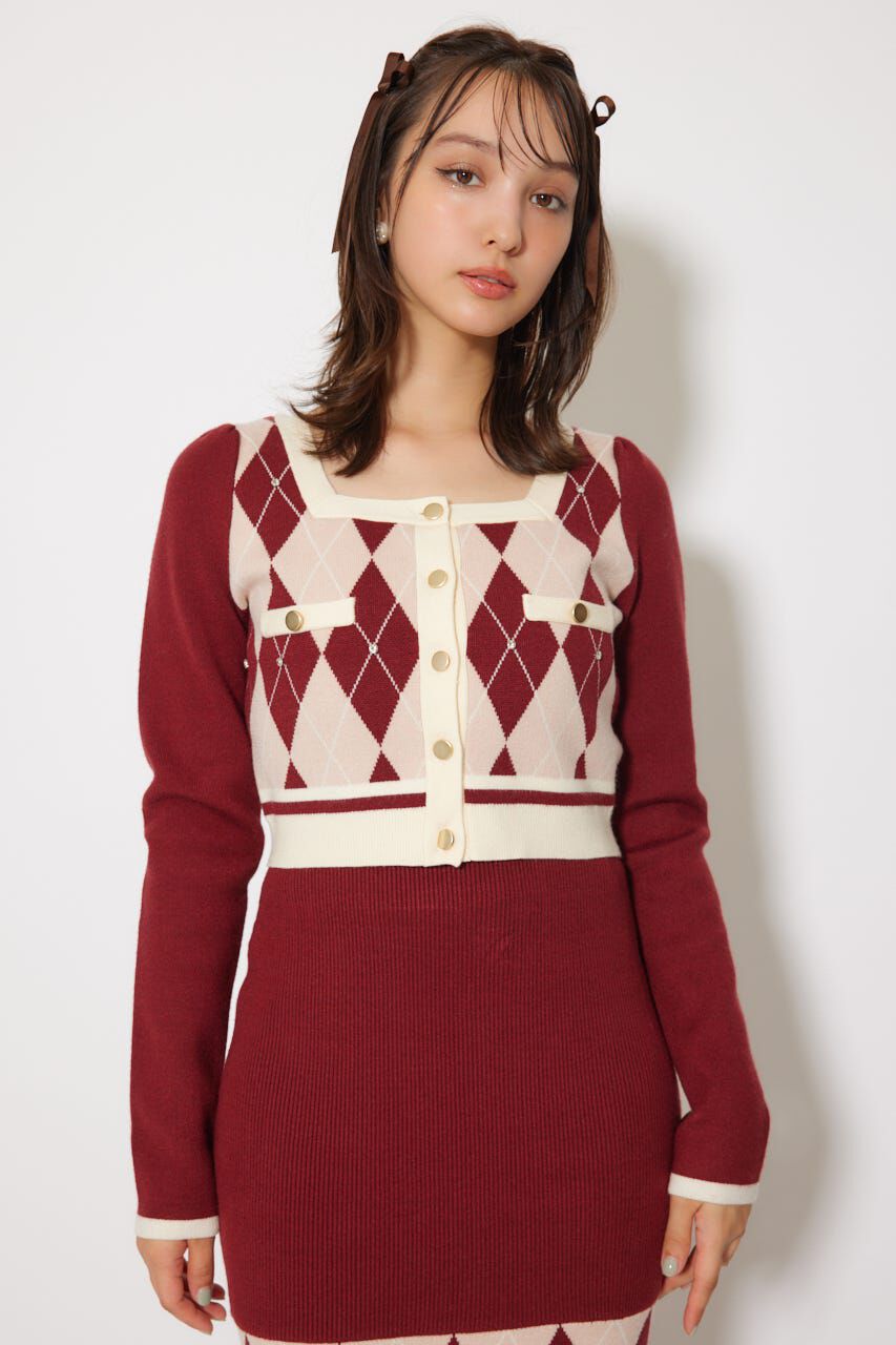 rienda「アーガイルバイカラーカーディガンセットニットワンピース」|ワンピース|