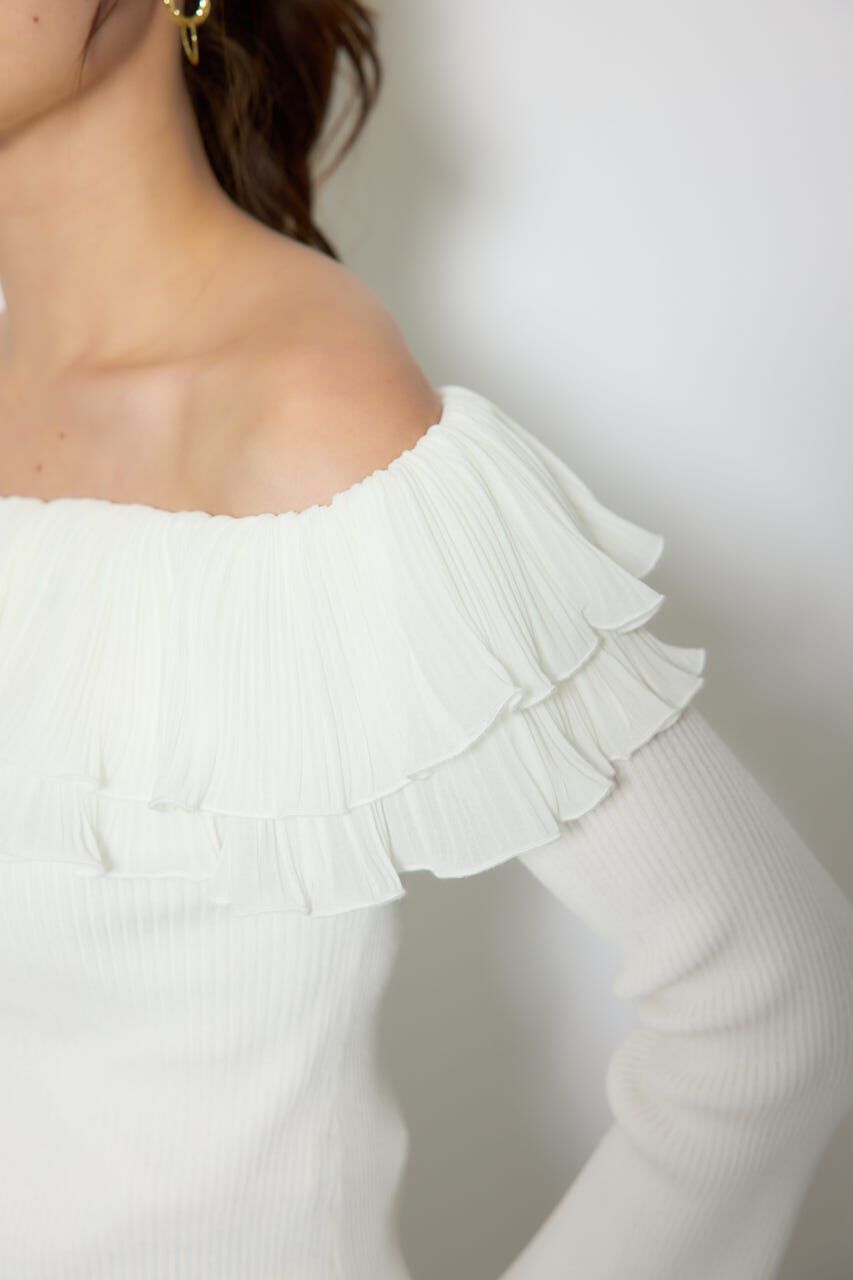 rienda「プリーツレースオフショルニットトップス」|ニット・セーター|