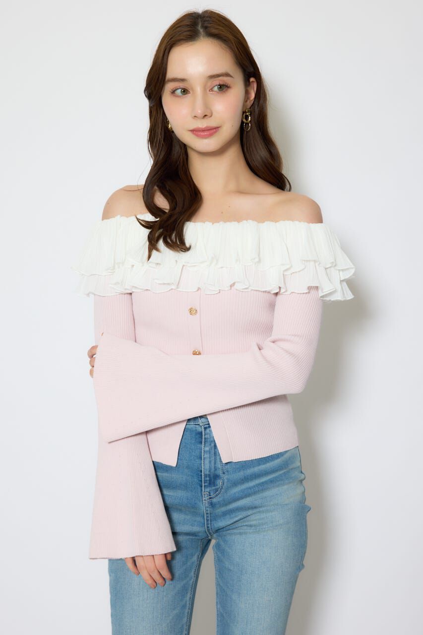 rienda「プリーツレースオフショルニットトップス」|ニット・セーター|