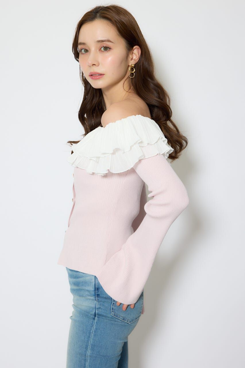 rienda「プリーツレースオフショルニットトップス」|ニット・セーター|