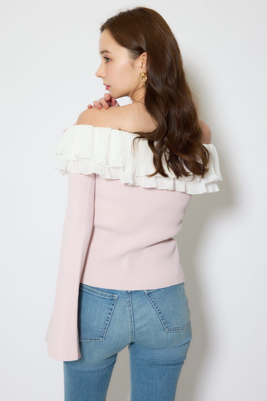 rienda「プリーツレースオフショルニットトップス」|ニット・セーター|