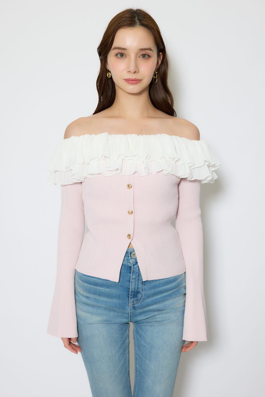 rienda「プリーツレースオフショルニットトップス」|ニット・セーター|