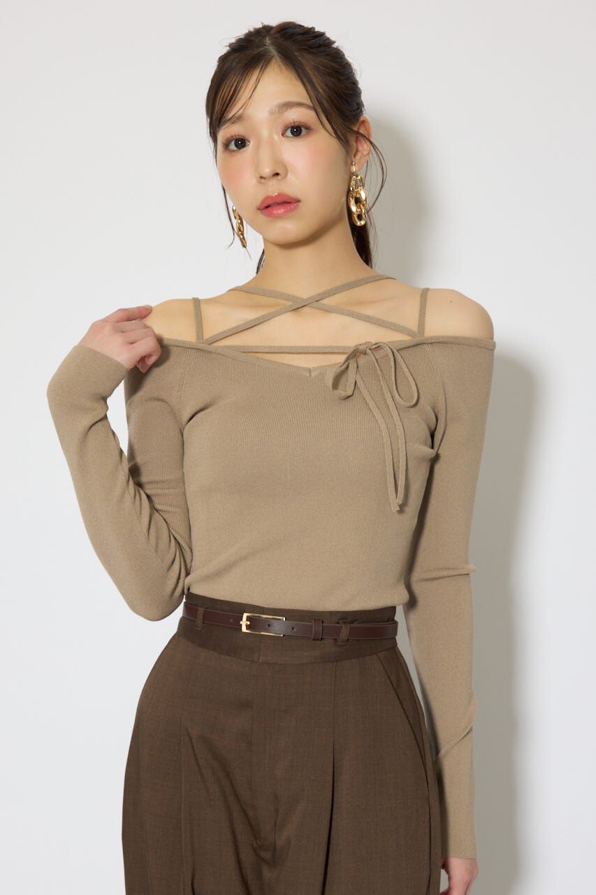 rienda「ストリングタイトニットトップス」|ニット・セーター|BEG