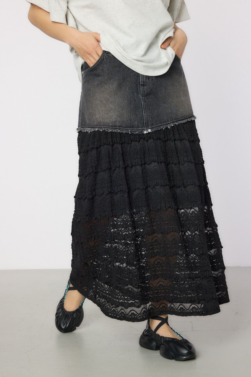 RODEO CROWNS「デニム&times;レーススカート」|スカート|BLK
