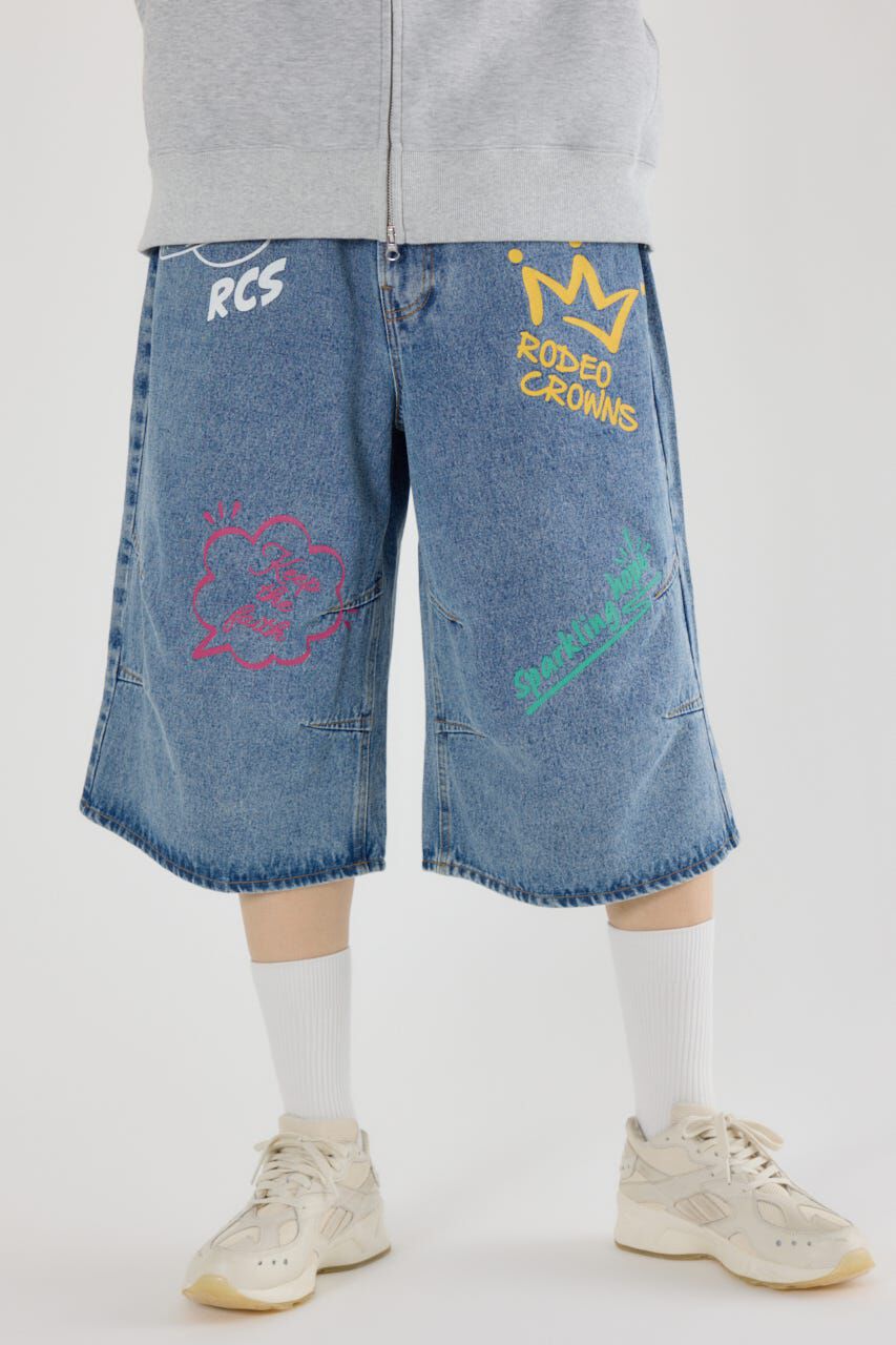RODEO CROWNS「ラクガキバミューダデニムパンツ」|デニム|L/BLU1