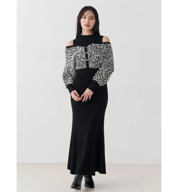 MERCURYDUO「ツイードニットカーデドッキングマーメイドニットワンピース」|ワンピース|