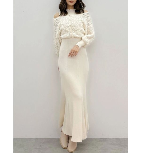 MERCURYDUO「ツイードニットカーデドッキングマーメイドニットワンピース」|ワンピース|