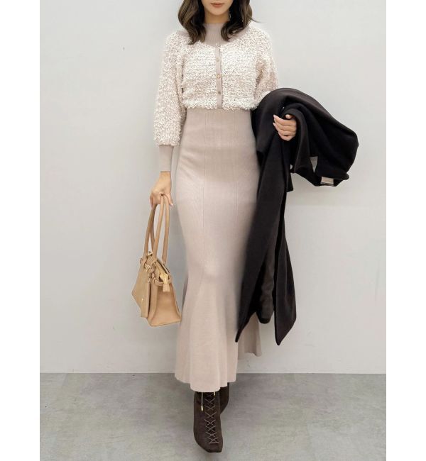 MERCURYDUO「ツイードニットカーデドッキングマーメイドニットワンピース」|ワンピース|