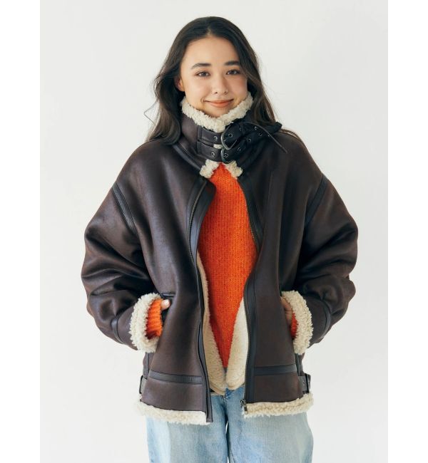 Ungrid「フェイクムートンボアブルゾン」|ブルゾン・スタジャン|ダークブラウン