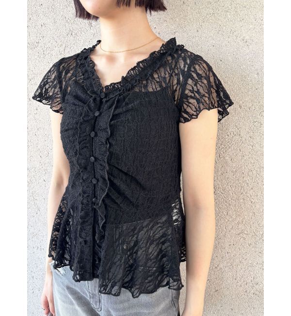 LAGUNAMOON「レースフリルペプラムトップス」|Tシャツ・カットソー|ブラック