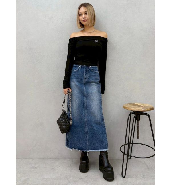 EVRIS「サイドビジューカットロングデニムスカート」|スカート|