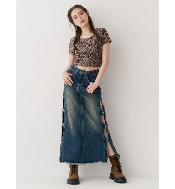 EVRIS「サイドビジューカットロングデニムスカート」|スカート|