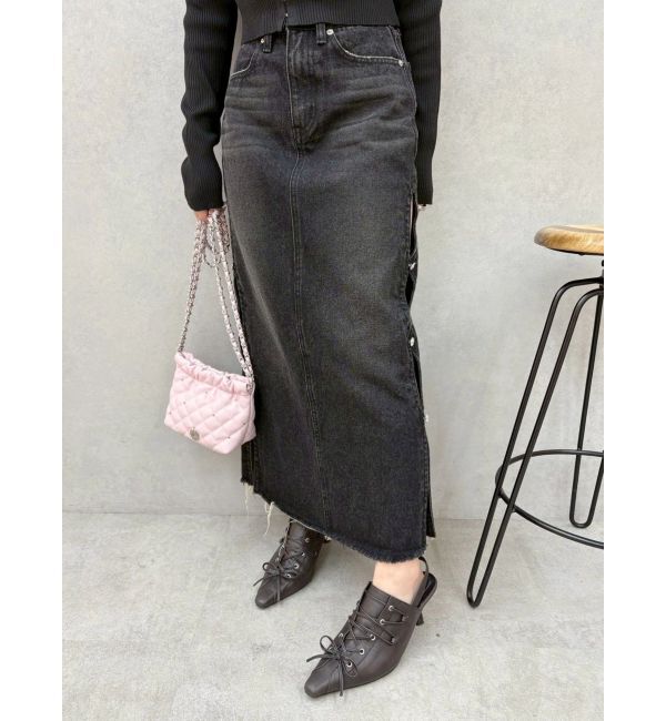 EVRIS「サイドビジューカットロングデニムスカート」|スカート|