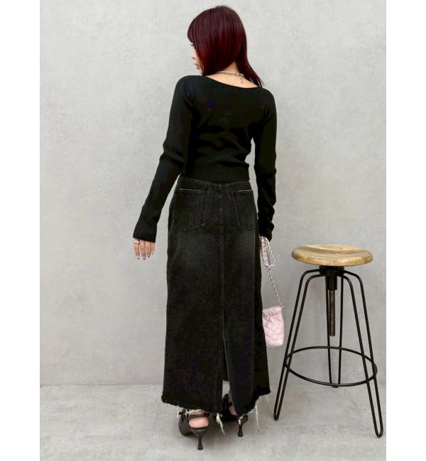 EVRIS「サイドビジューカットロングデニムスカート」|スカート|
