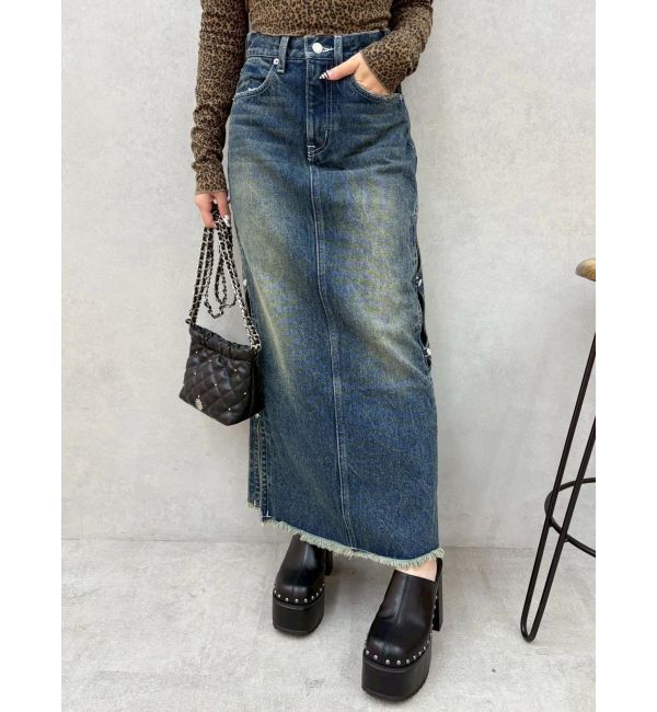 EVRIS「サイドビジューカットロングデニムスカート」|スカート|