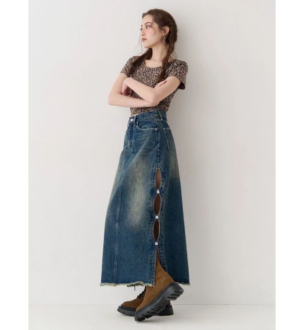EVRIS「サイドビジューカットロングデニムスカート」|スカート|