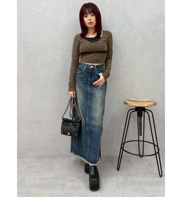 EVRIS「サイドビジューカットロングデニムスカート」|スカート|