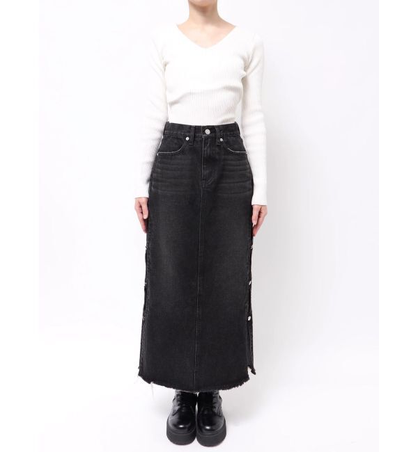 EVRIS「サイドビジューカットロングデニムスカート」|スカート|