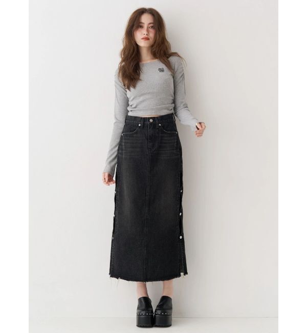 EVRIS「サイドビジューカットロングデニムスカート」|スカート|