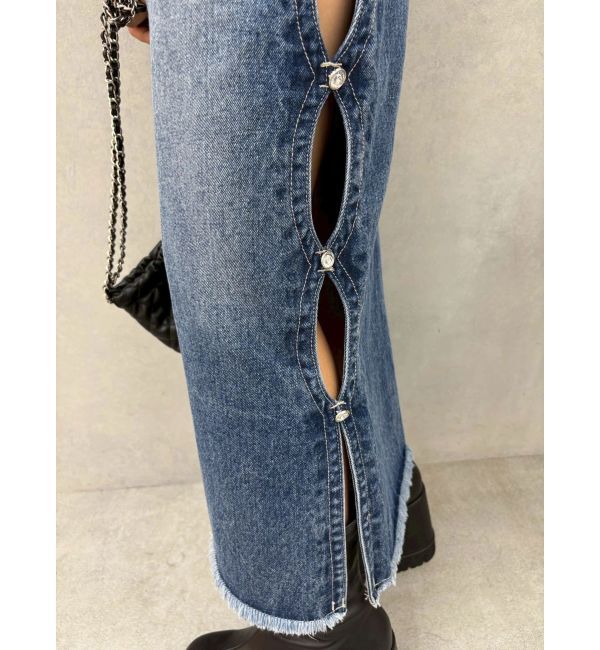 EVRIS「サイドビジューカットロングデニムスカート」|スカート|